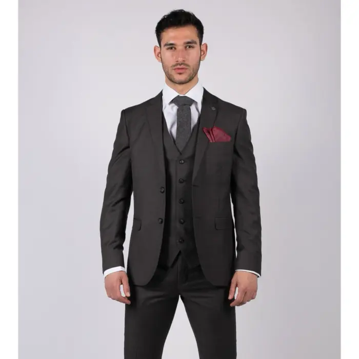 Mens Dark Grey Charcoal 3 Piece Suit Classic Stitch Wedding Summer Prom Classic - Image 1