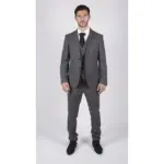Mens Grey Check 3 Piece Suit Vintage Retro Smart Wedding Classic Tailored Fit Light - Image 2