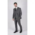 Mens Grey Check 3 Piece Suit Vintage Retro Smart Wedding Classic Tailored Fit Light - Image 3