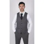 Mens Grey Check 3 Piece Suit Vintage Retro Smart Wedding Classic Tailored Fit Light - Image 4