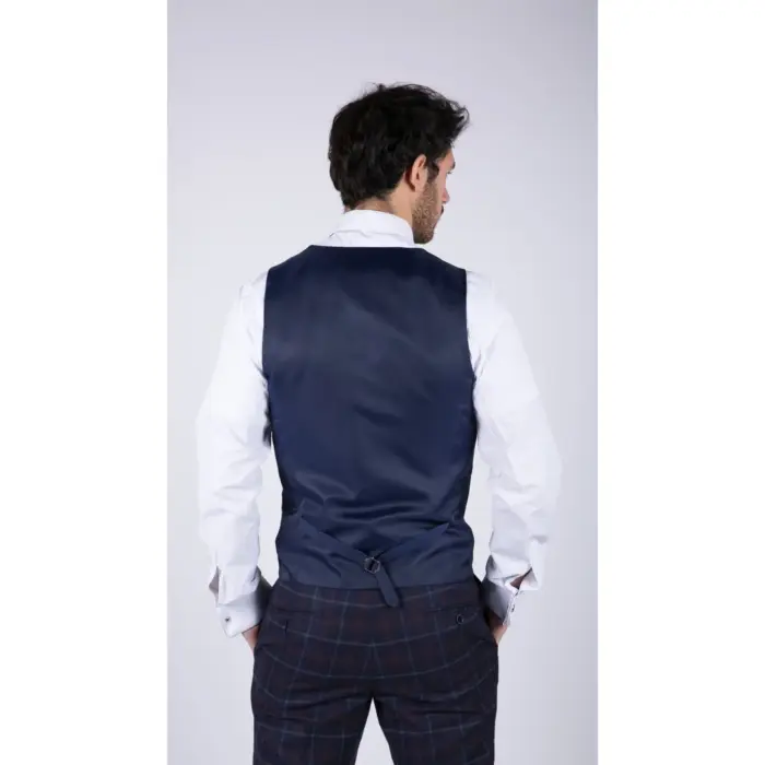 Mens 3 Piece Blue Suit Herringbone Tweed Check Tailored Fit 1920s Wedding Prom - Image 6