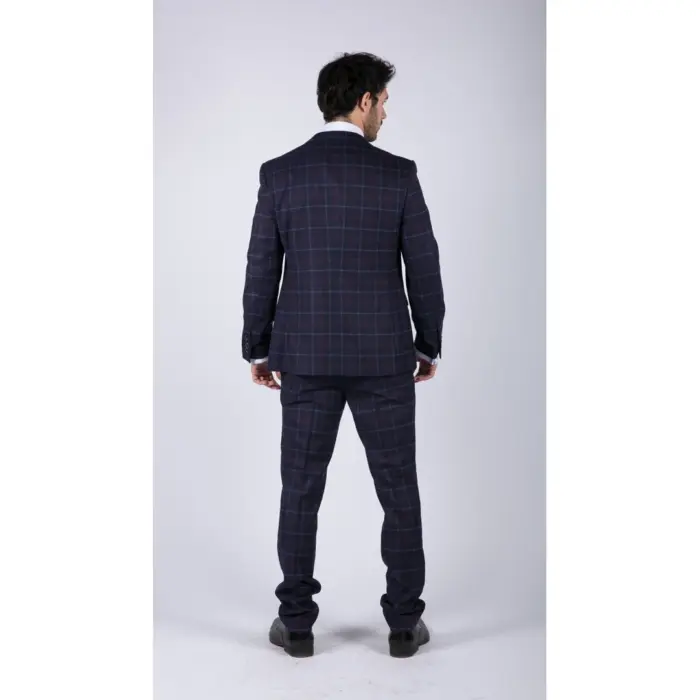 Mens 3 Piece Blue Suit Herringbone Tweed Check Tailored Fit 1920s Wedding Prom - Image 8