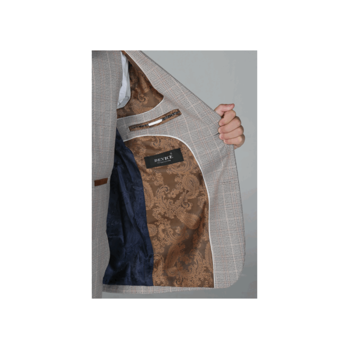 Boys Beige 3 Piece Checked Suit - Image 4