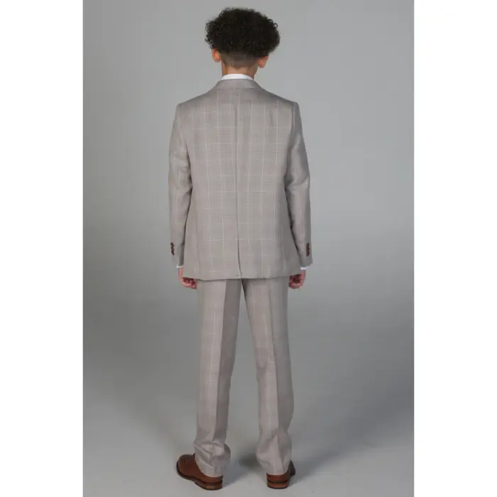 Boys Beige 3 Piece Checked Suit - Image 7