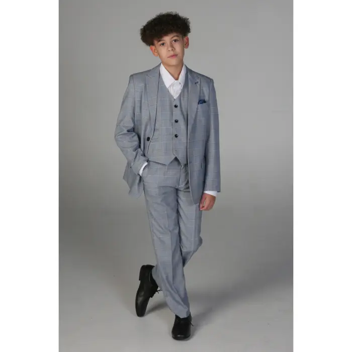 Boys Blue 3 Piece Check Suit - Image 2