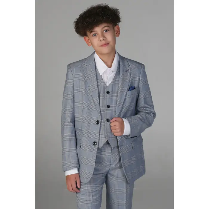 Boys Blue 3 Piece Check Suit - Image 1