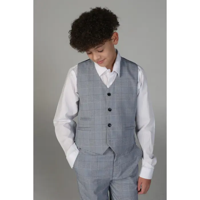 Boys Blue 3 Piece Check Suit - Image 5