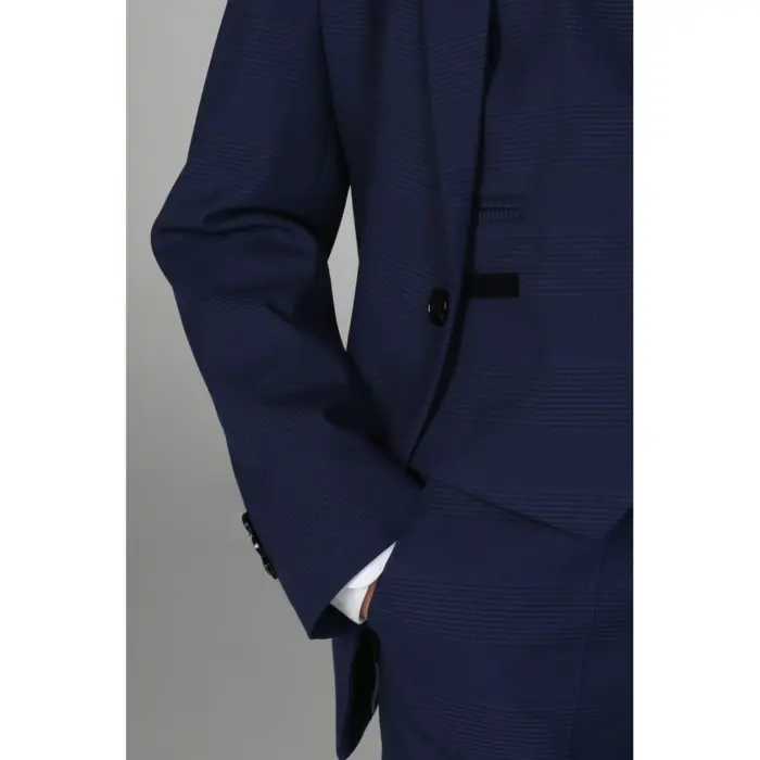 Boys Navy 3 Piece Check Suit - Image 3