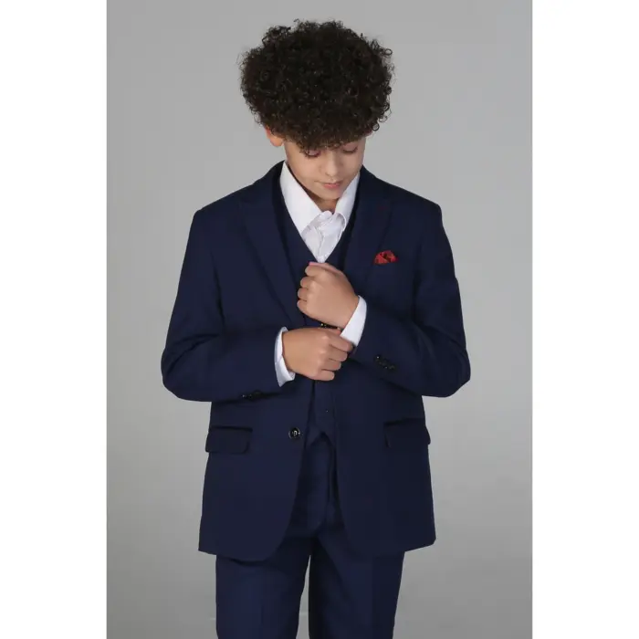 Boys Navy 3 Piece Check Suit - Image 1