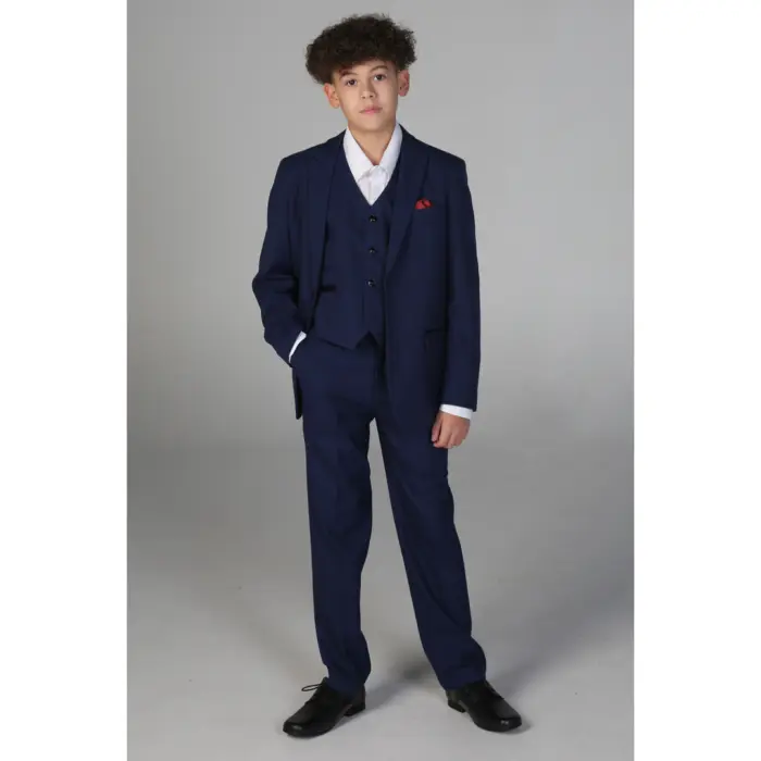 Boys Navy 3 Piece Check Suit - Image 2