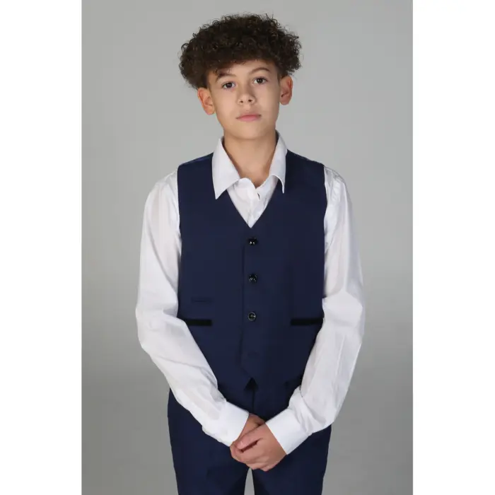 Boys Navy 3 Piece Check Suit - Image 4