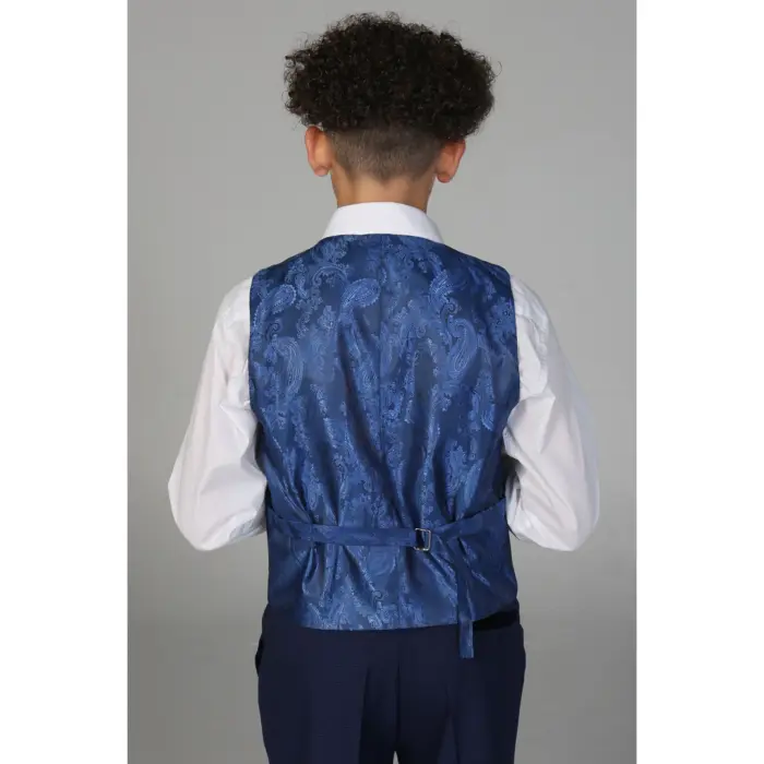 Boys Navy 3 Piece Check Suit - Image 5