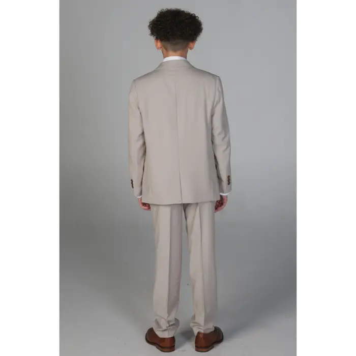 Boys 3 Piece Beige Suit Classic Birdseye Wedding - Image 6