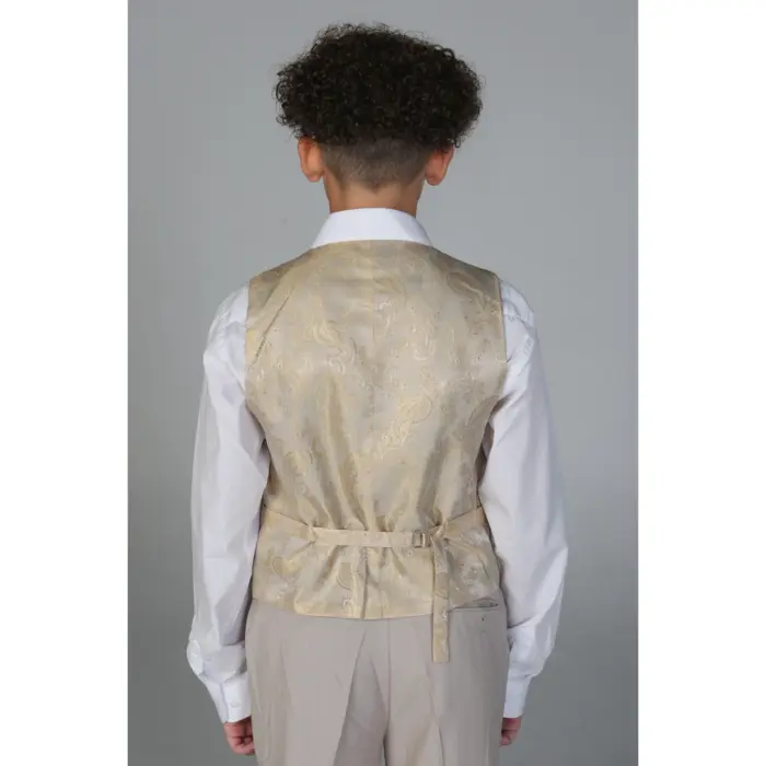 Boys 3 Piece Beige Suit Classic Birdseye Wedding - Image 5