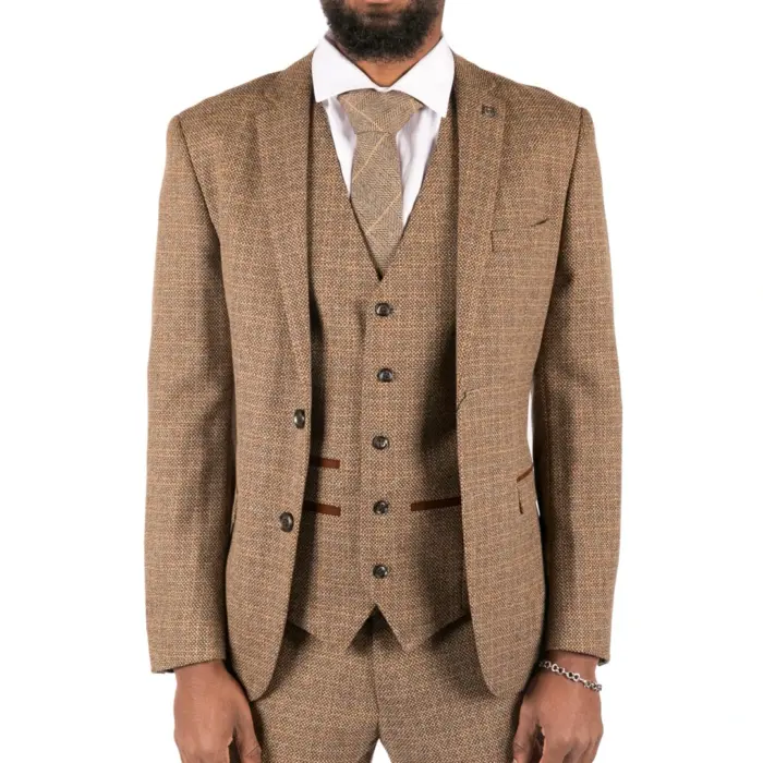 Mens 3 Piece Suit Tweed Check Vintage Retro Tailored Fit 1920s - Image 1