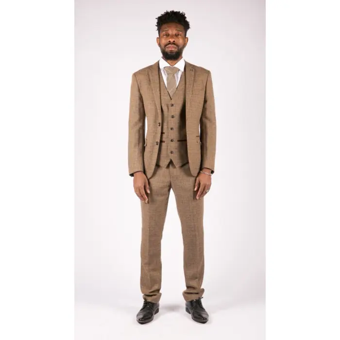 Mens 3 Piece Suit Tweed Check Vintage Retro Tailored Fit 1920s - Image 2