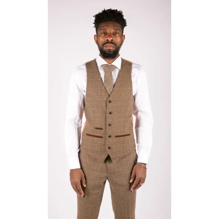 Mens 3 Piece Suit Tweed Check Vintage Retro Tailored Fit 1920s - Image 5