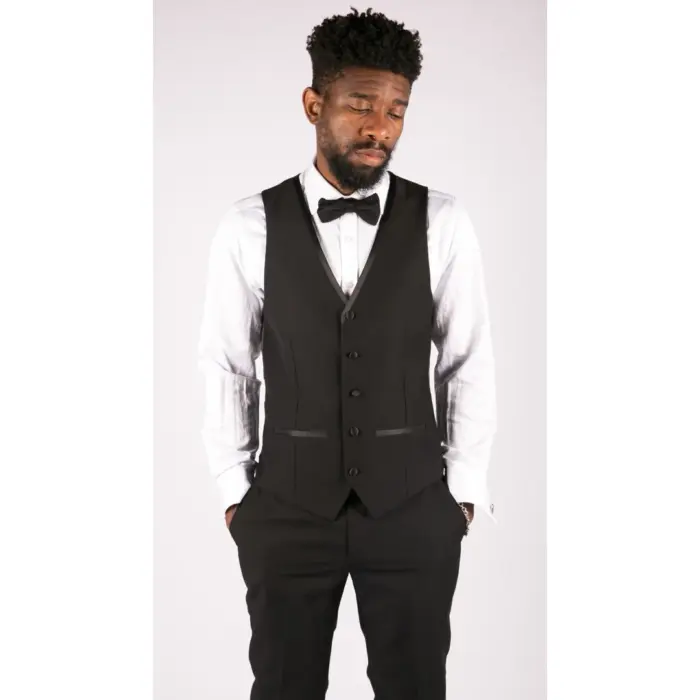 Mens 3 Piece Black Classic Satin Tuxedo Dinner Suit Tailored Fit Wedding Prom - Image 6