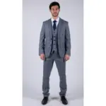Mens Blue 3 Piece Suit Vintage Navy Tan Check Tailored Fit Classic Gatsby 1920s - Image 3