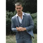 Mens Blue 3 Piece Suit Vintage Navy Tan Check Tailored Fit Classic Gatsby 1920s - Image 2