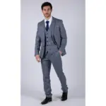 Mens Blue 3 Piece Suit Vintage Navy Tan Check Tailored Fit Classic Gatsby 1920s - Image 4