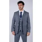 Mens Blue 3 Piece Suit Vintage Navy Tan Check Tailored Fit Classic Gatsby 1920s - Image 5