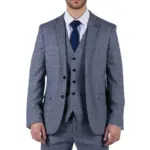 Mens Blue 3 Piece Suit Vintage Navy Tan Check Tailored Fit Classic Gatsby 1920s