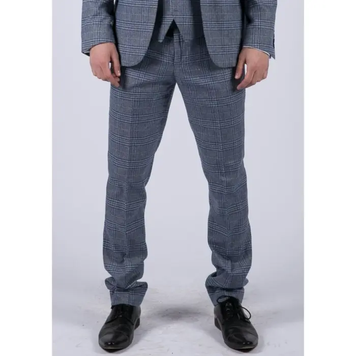 Mens Blue 3 Piece Suit Vintage Navy Tan Check Tailored Fit Classic Gatsby 1920s - Image 6