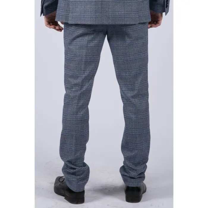 Mens Blue 3 Piece Suit Vintage Navy Tan Check Tailored Fit Classic Gatsby 1920s - Image 7