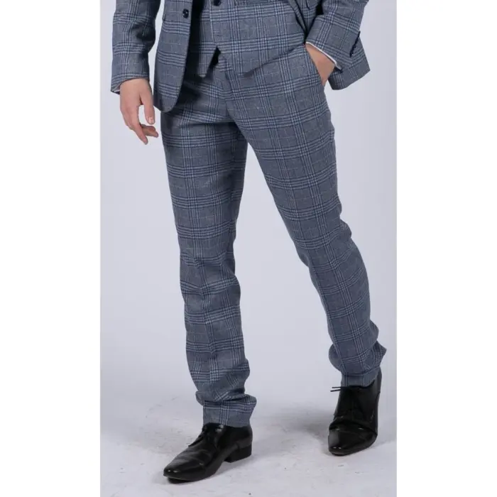 Mens Blue 3 Piece Suit Vintage Navy Tan Check Tailored Fit Classic Gatsby 1920s - Image 8