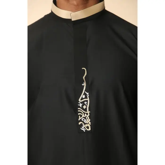 Men's Thobe Jubba Nehru Round Collar Islamic Clothing Muslim Kaftan Embroidery Eid Robe Saudi - Image 6
