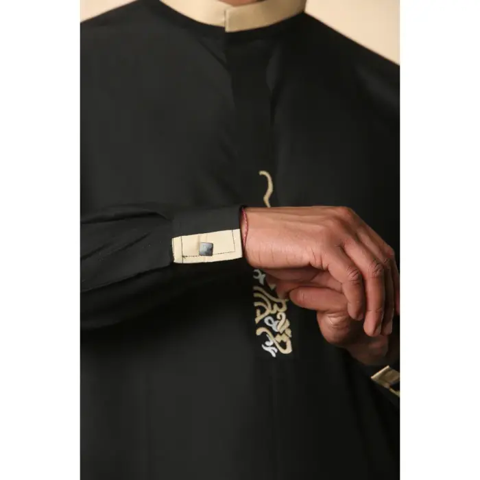 Men's Thobe Jubba Nehru Round Collar Islamic Clothing Muslim Kaftan Embroidery Eid Robe Saudi - Image 5