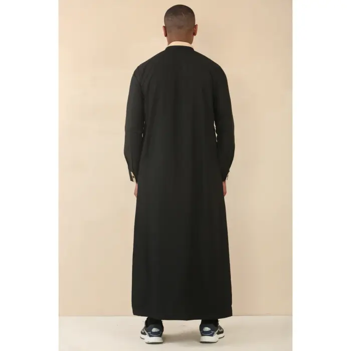 Men's Thobe Jubba Nehru Round Collar Islamic Clothing Muslim Kaftan Embroidery Eid Robe Saudi - Image 3