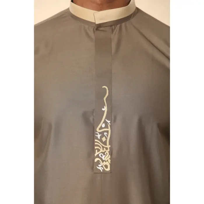 Men's Thobe Jubba Nehru Round Collar Islamic Clothing Muslim Kaftan Embroidery Eid Robe Saudi - Image 13