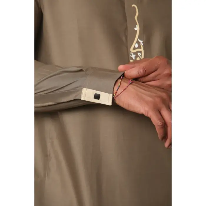 Men's Thobe Jubba Nehru Round Collar Islamic Clothing Muslim Kaftan Embroidery Eid Robe Saudi - Image 12