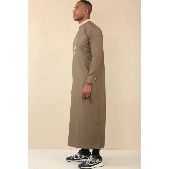 Men's Thobe Jubba Nehru Round Collar Islamic Clothing Muslim Kaftan Embroidery Eid Robe Saudi - Image 10