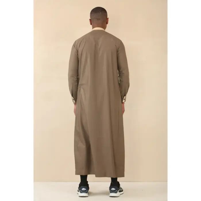 Men's Thobe Jubba Nehru Round Collar Islamic Clothing Muslim Kaftan Embroidery Eid Robe Saudi - Image 9