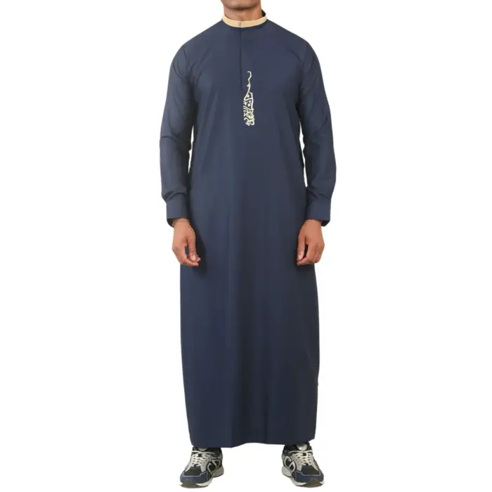 Men's Thobe Jubba Nehru Round Collar Islamic Clothing Muslim Kaftan Embroidery Eid Robe Saudi - Image 15