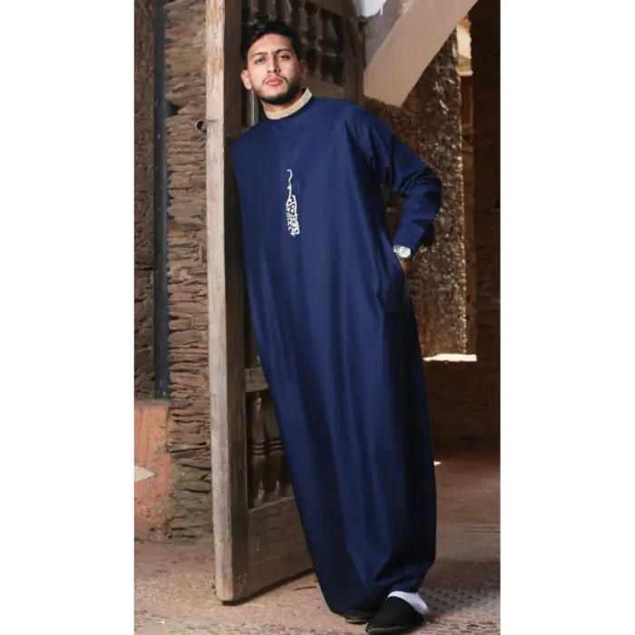Men's Thobe Jubba Nehru Round Collar Islamic Clothing Muslim Kaftan Embroidery Eid Robe Saudi - Image 21