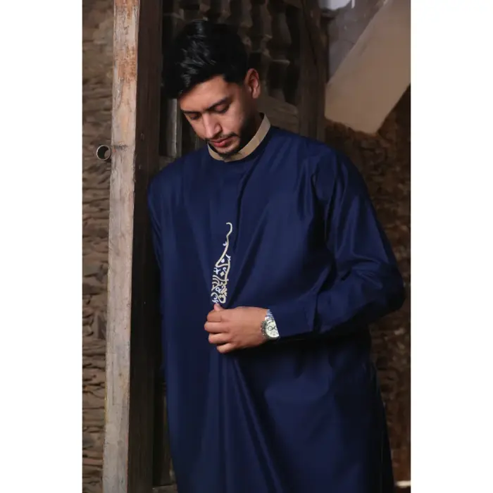 Men's Thobe Jubba Nehru Round Collar Islamic Clothing Muslim Kaftan Embroidery Eid Robe Saudi - Image 20