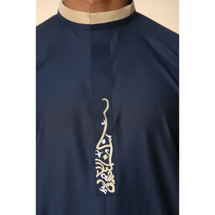 Men's Thobe Jubba Nehru Round Collar Islamic Clothing Muslim Kaftan Embroidery Eid Robe Saudi - Image 19