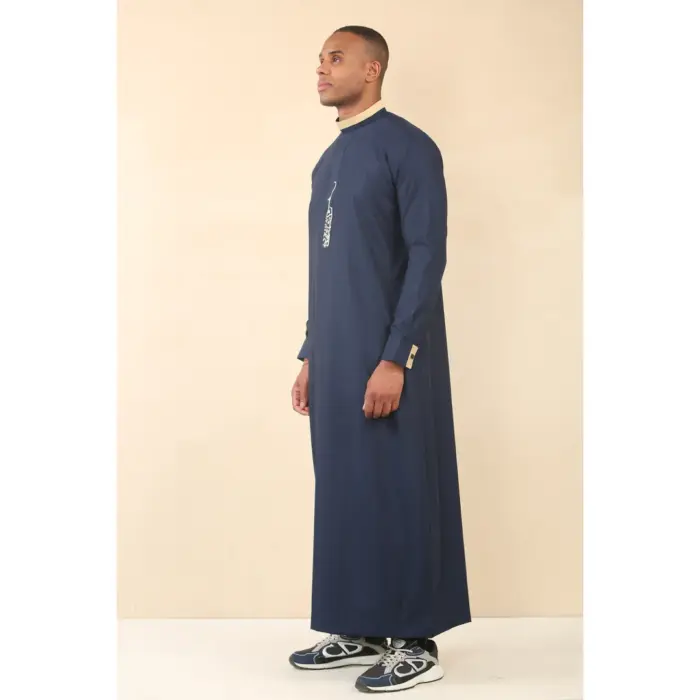 Men's Thobe Jubba Nehru Round Collar Islamic Clothing Muslim Kaftan Embroidery Eid Robe Saudi - Image 17