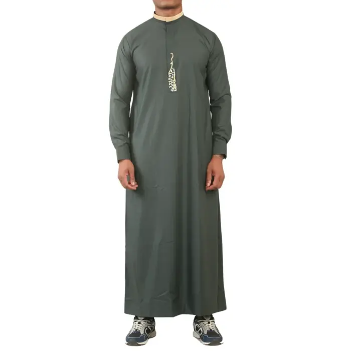Men's Thobe Jubba Nehru Round Collar Islamic Clothing Muslim Kaftan Embroidery Eid Robe Saudi - Image 22