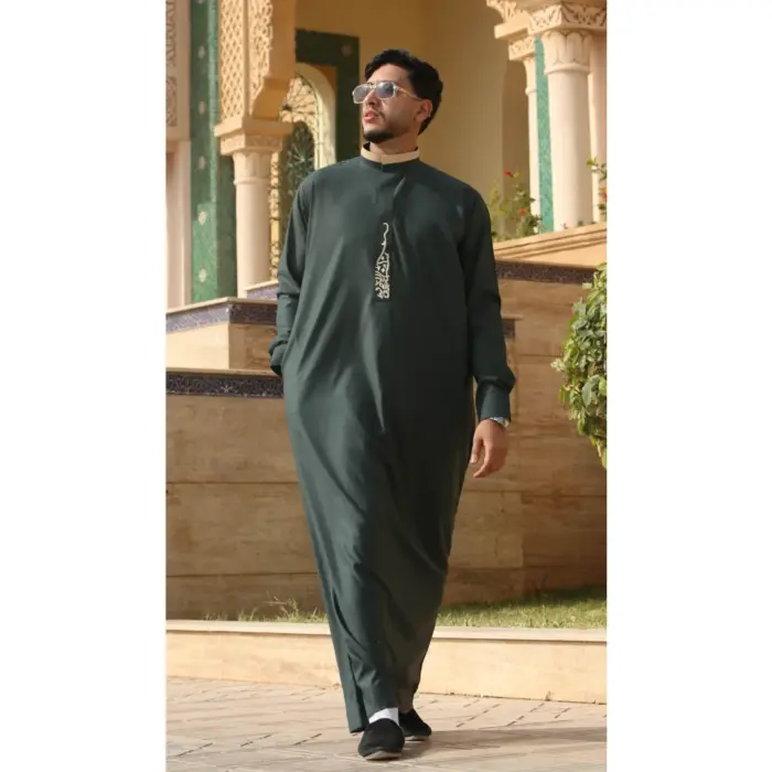 Men's Thobe Jubba Nehru Round Collar Islamic Clothing Muslim Kaftan Embroidery Eid Robe Saudi - Image 27
