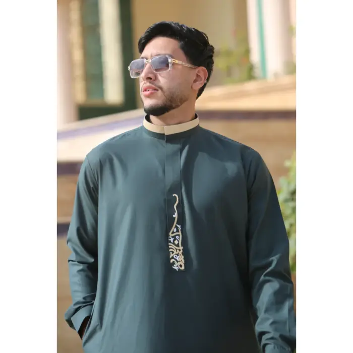 Men's Thobe Jubba Nehru Round Collar Islamic Clothing Muslim Kaftan Embroidery Eid Robe Saudi - Image 26