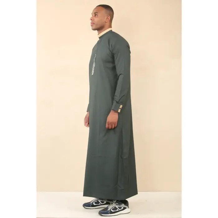Men's Thobe Jubba Nehru Round Collar Islamic Clothing Muslim Kaftan Embroidery Eid Robe Saudi - Image 23