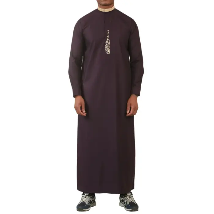 Men's Thobe Jubba Nehru Round Collar Islamic Clothing Muslim Kaftan Embroidery Eid Robe Saudi - Image 28