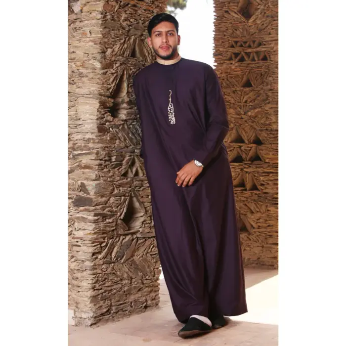 Men's Thobe Jubba Nehru Round Collar Islamic Clothing Muslim Kaftan Embroidery Eid Robe Saudi - Image 34
