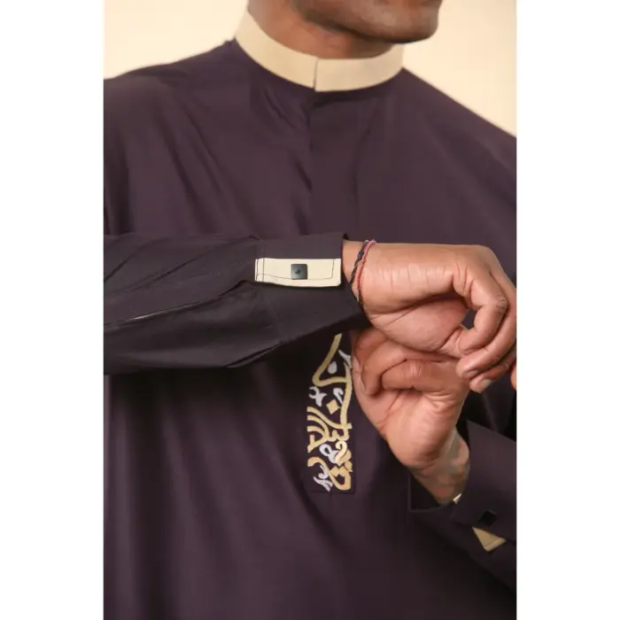 Men's Thobe Jubba Nehru Round Collar Islamic Clothing Muslim Kaftan Embroidery Eid Robe Saudi - Image 31