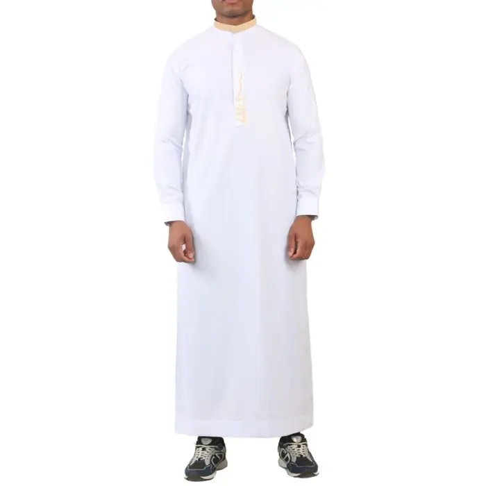 Men's Thobe Jubba Nehru Round Collar Islamic Clothing Muslim Kaftan Embroidery Eid Robe Saudi - Image 35